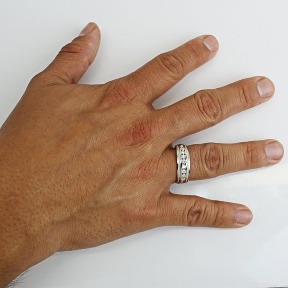 14k White Gold Milgrain Diamond Wedding Band Ring by Tessler + Weiss - Picture 9 of 9